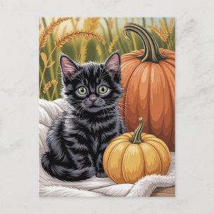 Moderne trendige Halloween-Kürbisse und schwarze K Postkarte
