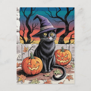 Moderne trendige Halloween-Kürbisse und schwarze K Postkarte