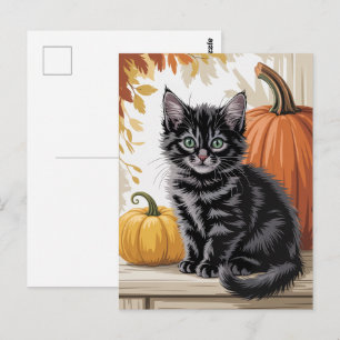 Moderne trendige Halloween-Kürbisse und schwarze K Postkarte