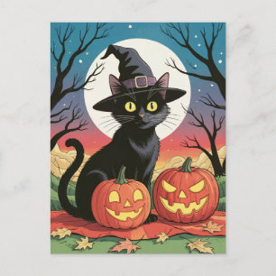 Moderne trendige Halloween-Kürbisse und schwarze K Postkarte