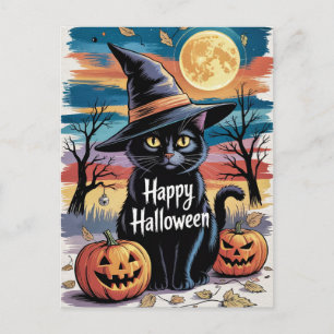 Moderne trendige Halloween-Kürbisse und schwarze K Postkarte