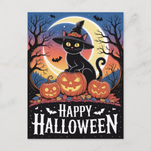 Moderne trendige Halloween-Kürbisse und schwarze K Postkarte