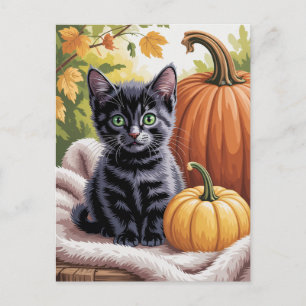 Moderne trendige Halloween-Kürbisse und schwarze K Postkarte