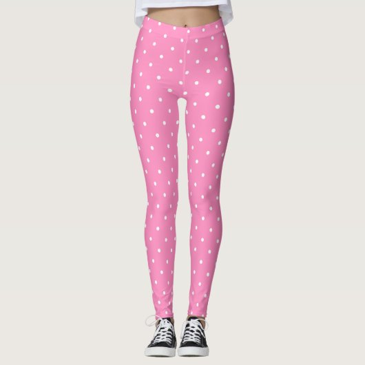 Moderne, trendige, heiß rosa, weiße Kreise Punkte Leggings (Vorderseite)