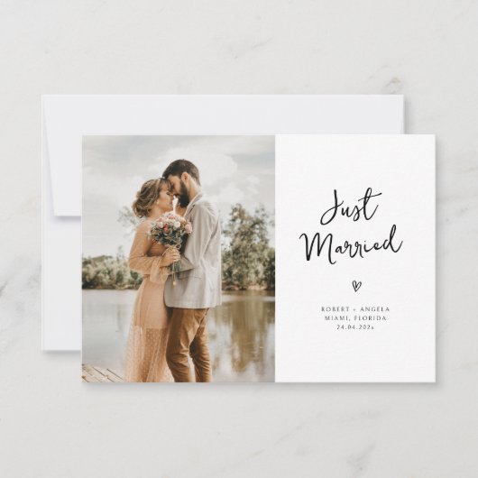 Moderne trendige Herz-Drehbuch-Hochzeitsankündigun Dankeskarte (Vorderseite)