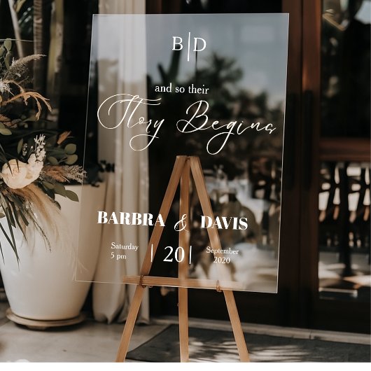 Moderne trendige Hochzeit der "Story Begins" Acrylschild