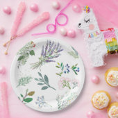 Moderne trendige Kräuterpflanzen und grüne und wei Pappteller (Party)