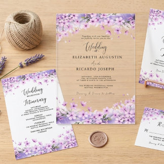 Moderne Trendige Lila Lavendel Hochzeit Acryleinladungen