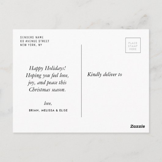 Moderne trendige minimale fröhliche Weihnachten Postkarte (Rückseite)