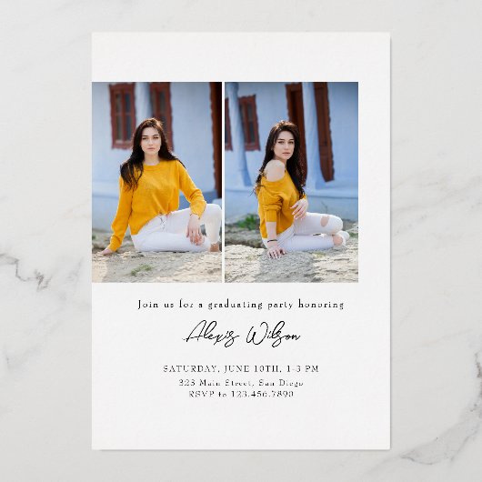 Moderne trendige Minimalistische Abschluss Einladu Folieneinladung (Rückseite)