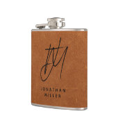 Moderne, trendige Monogramm-Sable-Brown-Leder-Flas Flachmann (Links)