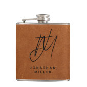 Moderne, trendige Monogramm-Sable-Brown-Leder-Flas Flachmann (Vorderseite)