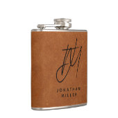 Moderne, trendige Monogramm-Sable-Brown-Leder-Flas Flachmann (Rechts)