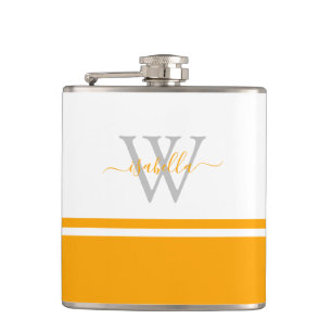 Moderne trendige Monogramm-Schrift Orange Flachmann