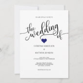 Moderne trendige Navy BLAU & White Heart Wedding Einladung (Vorderseite)