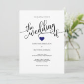Moderne trendige Navy BLAU & White Heart Wedding Einladung (Stehend Vorderseite)