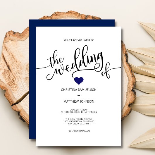 Moderne trendige Navy BLAU & White Heart Wedding Einladung