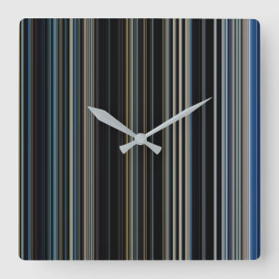 Moderne trendige Navy- und Gold Multicolor Streife Quadratische Wanduhr