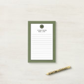 Moderne, trendige Olive Green Monogram Linse Post-it Klebezettel (Auf Schreibtisch)
