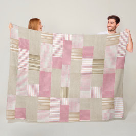 Moderne, trendige Patchwork Quilt Pink Beige Strei Fleecedecke