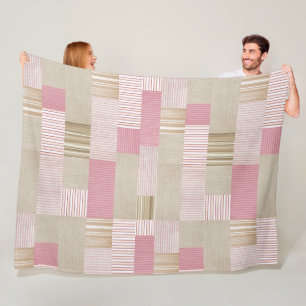 Moderne, trendige Patchwork Quilt Pink Beige Strei Fleecedecke
