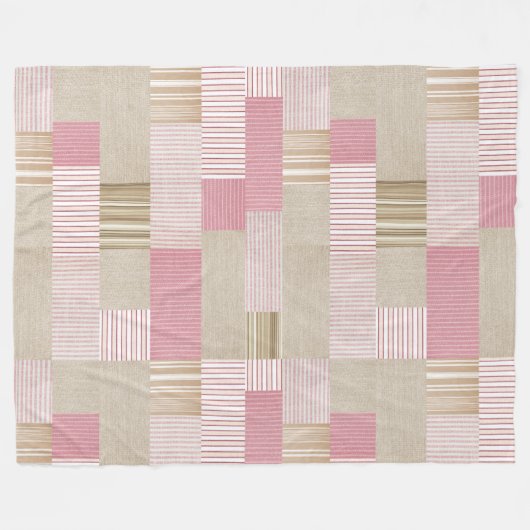 Moderne, trendige Patchwork Quilt Pink Beige Strei Fleecedecke (Vorderseite (Horizontal))
