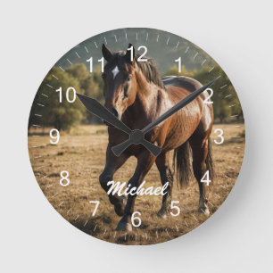 Moderne trendige personalisierte Foto-Pferdeliebha Runde Wanduhr