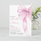 Moderne, trendige Pink Bow Baby Dusche Einladung (Stehend Vorderseite)