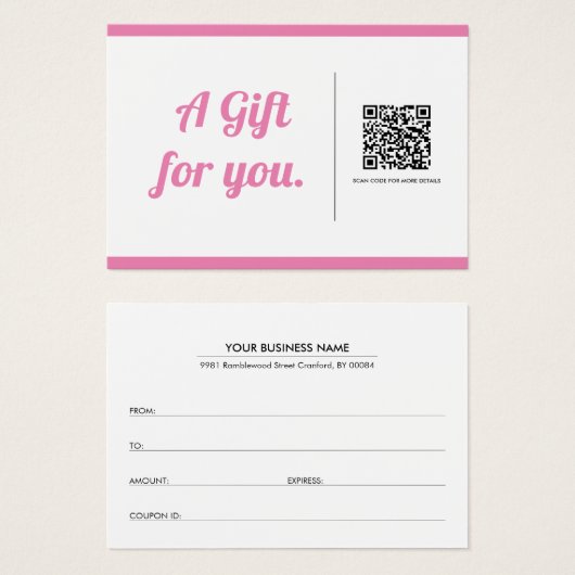 Moderne, trendige QR Code Geschenkgutscheine (Vorne & Hinten)