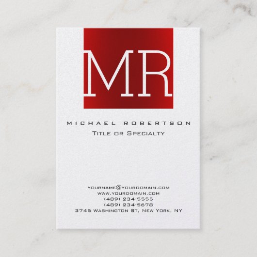 Moderne, trendige Red Monogram Strip Business Card Visitenkarte (Vorderseite)