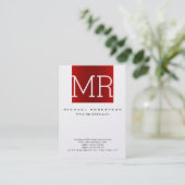 Moderne, trendige Red Monogram Strip Business Card Visitenkarte (Stehend Vorderseite)