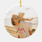 Moderne, trendige Red Retro Bows Foto Weihnachten Keramik Ornament (Hinten)