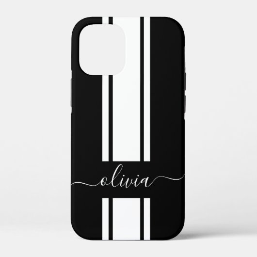 Moderne trendige Rennstreifen mit Monogramm Case-Mate iPhone Hülle (Rückseite)