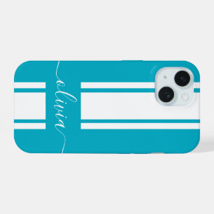 Moderne trendige Rennstreifen mit Monogramm iPhone 15 Hülle