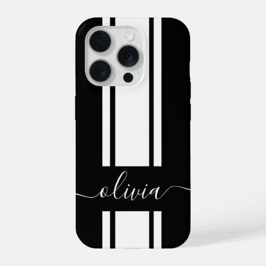 Moderne trendige Rennstreifen mit Monogramm iPhone Hülle (Rückseite)