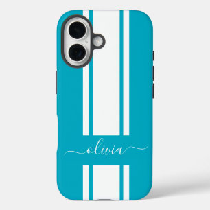 Moderne trendige Rennstreifen monogrammiert  iPhone 16 Hülle