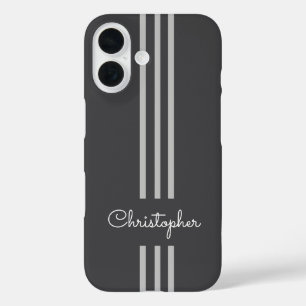 Moderne trendige Rennstreifen monogrammiert iPhone 16 Hülle