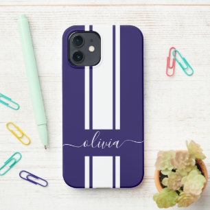 Moderne trendige Rennstreifen monogrammiert  iPhone 12 Hülle