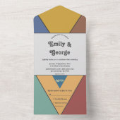 Moderne trendige Retro Abstrakte Hochzeit All In One Einladung (Innen Boden)