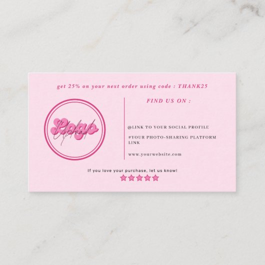 Moderne trendige Retro-Rosa-Skriptreihenfolge viel Visitenkarte (Rückseite)