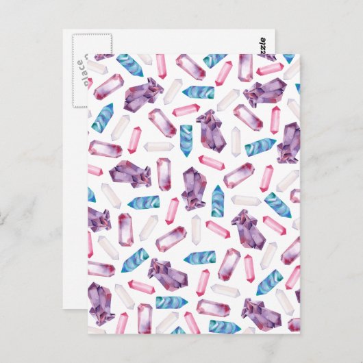 Moderne trendige rosa aquamarine Wasserfarbkristal Postkarte (Vorne/Hinten)