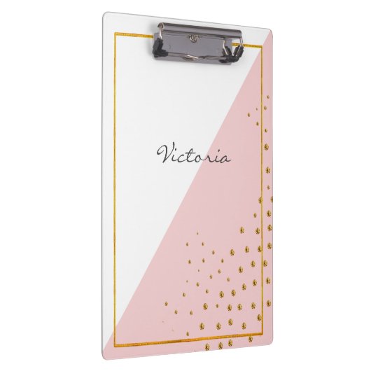 Moderne, trendige rosa Goldpunkte tragen Ihren Nam Klemmbrett (Rechts)