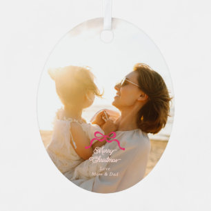 Moderne Trendige Rosa Retro-Schleifen Foto Weihnac Ornament Aus Metall