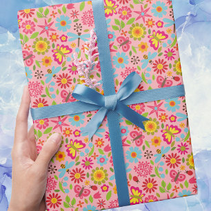 Moderne trendige rosa sommerliche florale feminine geschenkpapier