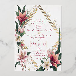 Moderne, trendige Rosa- und Elfenbeinblütenhochzei Folieneinladung