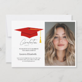 Moderne trendige rote Abschlussmütze mit Quaste Einladung