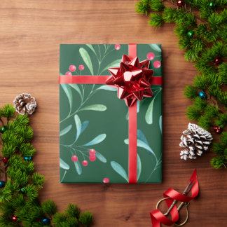 Moderne trendige rote und grüne Winter-Stechpalmen Geschenkpapier