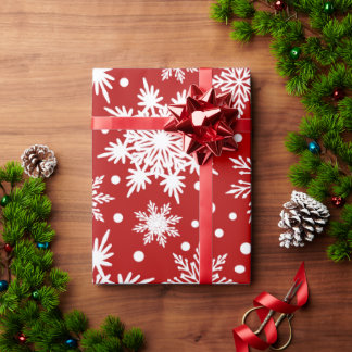 Moderne trendige rote und weiße Winter-Schneeflock Geschenkpapier