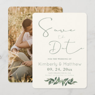 Moderne trendige Salbei-Blumen-Hochzeit Save The D Date