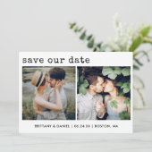 Moderne, trendige Schreibmaschine Text 2 Foto unse Save The Date (Stehend Vorderseite)